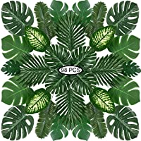 Hojas de Palma Artificiales- PietyPet 98 Piezas 8 tipos Verde Plantas Artificiales- Falso Hojas de Monstera con tallos…
